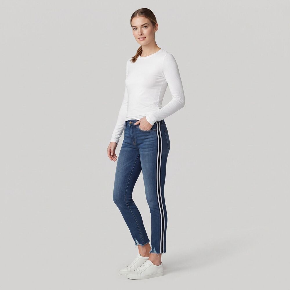 KUT from the Kloth Ankle Skinny Jeans 12 Side Stripe Cropped Mid Waist Raw Hem